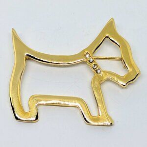 Vintage AAi Gold-Tone Scottie Dog Brooch Pin Outline With Rhinestone Collar
